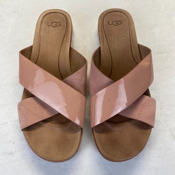 UGG Kari Slide Sandals Crisscross Pink Leather Suede Size 8.5-1107889 - Picture 1 of 16